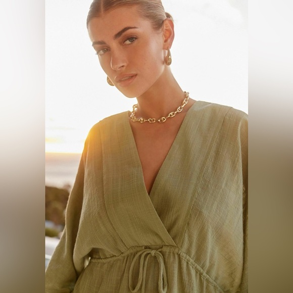 KHAKI GREEN KAFTAN DRESS - XL - NEXT DIRECT - COTTON MIX - Picture 3 of 7